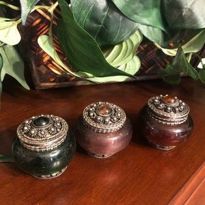 Set of 3 Vintage Glass & Metal Trinket Jar’s